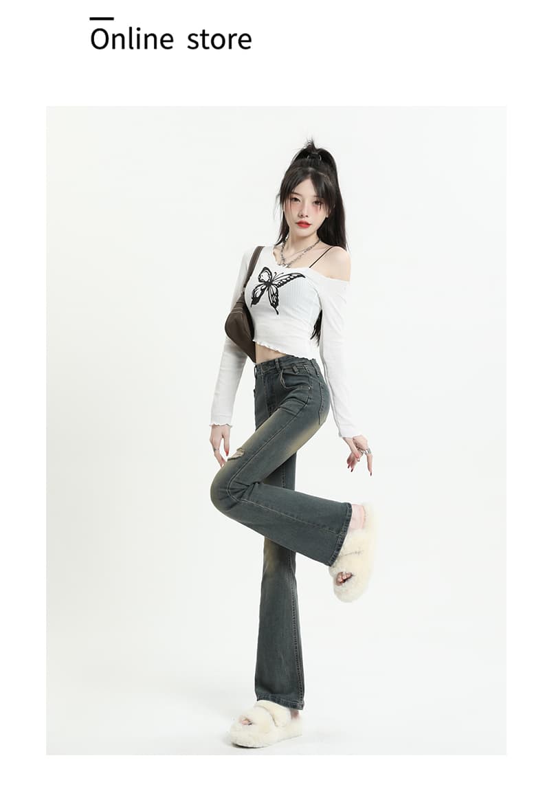 フレアパンツ 美脚効果抜群ヴィンテージ風フレア