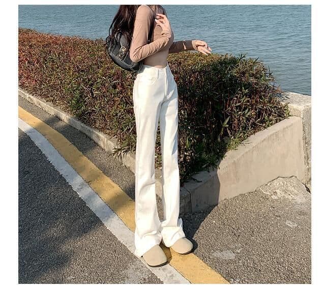 フレアパンツ すっきり美脚デニムフレアパンツ