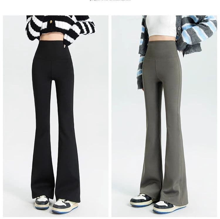 フレアパンツ すっきりシルエット リブフレアパンツ