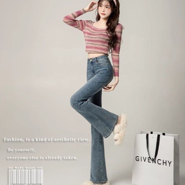 フレアパンツ すらりと美脚ウォッシュフレアデニム