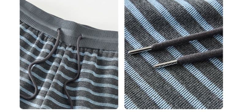 フレアパンツ ゆったり美脚ボーダーリブフレアパンツ