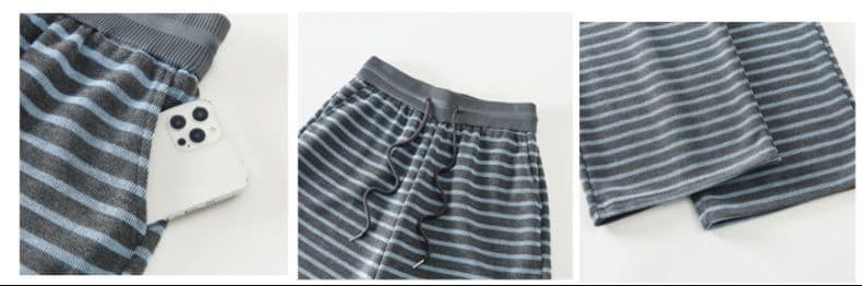 フレアパンツ ゆったり美脚ボーダーリブフレアパンツ