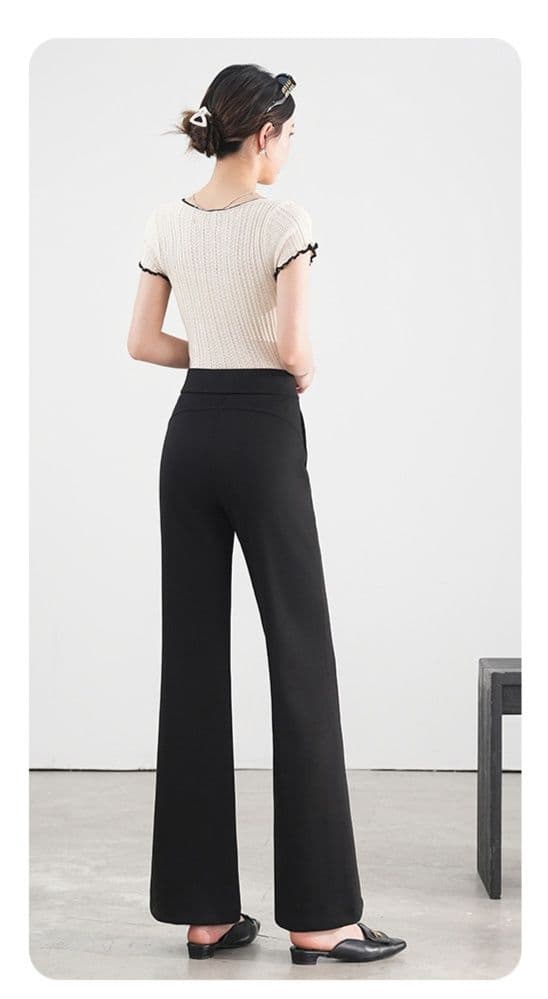 フレアパンツ なめらか裾広がりリブパンツ