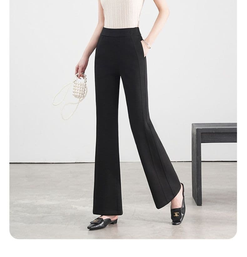 フレアパンツ なめらか裾広がりリブパンツ