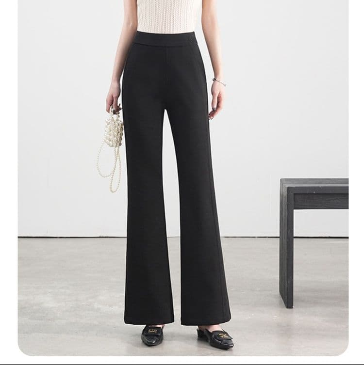 フレアパンツ なめらか裾広がりリブパンツ