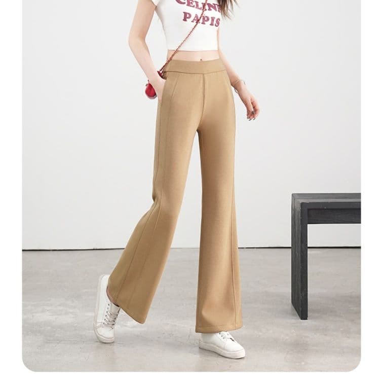 フレアパンツ なめらか裾広がりリブパンツ