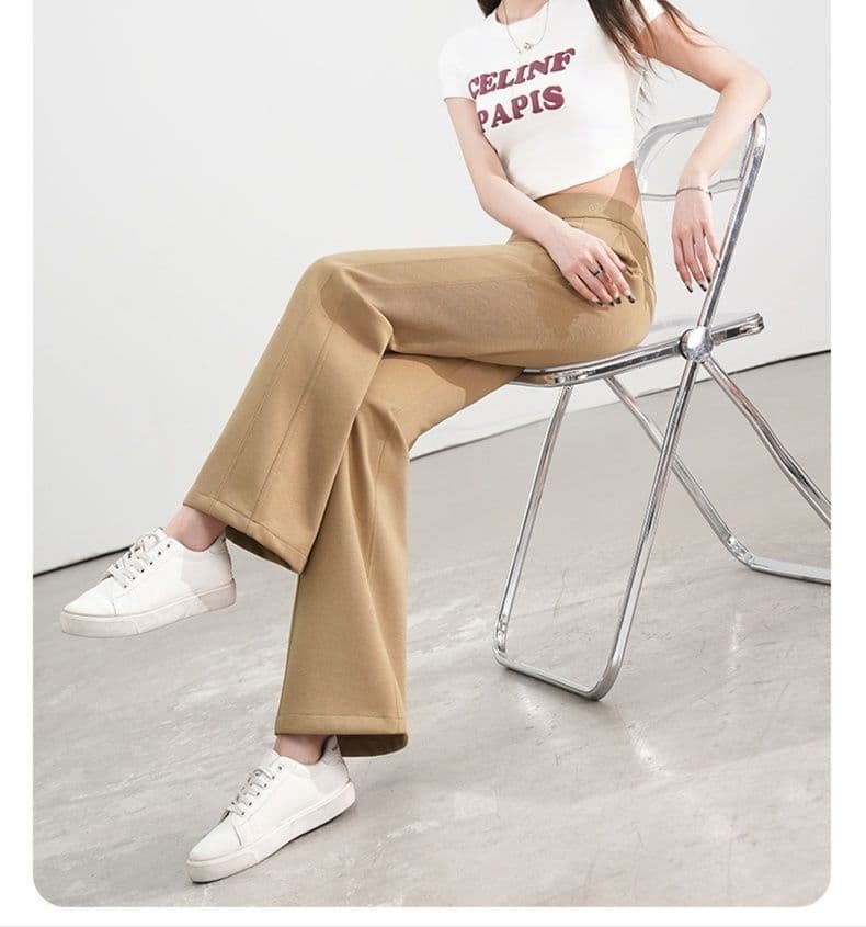 フレアパンツ なめらか裾広がりリブパンツ