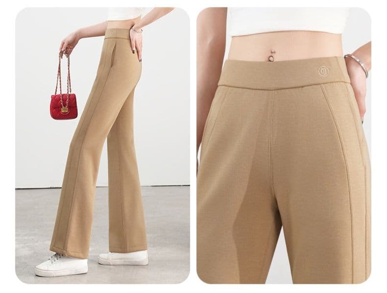 フレアパンツ なめらか裾広がりリブパンツ