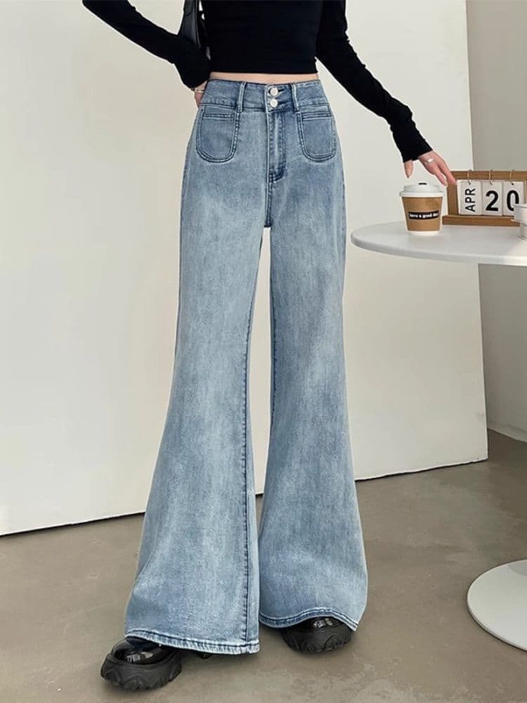 フレアパンツ 大人の美脚フレアデニム