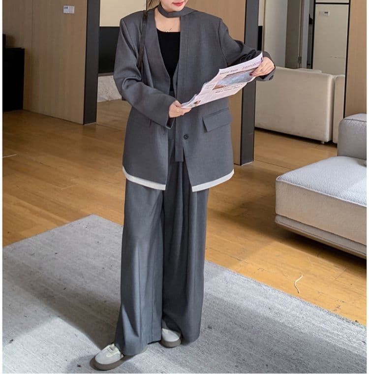 フレアパンツ 洗練フレアワイドスーツセット