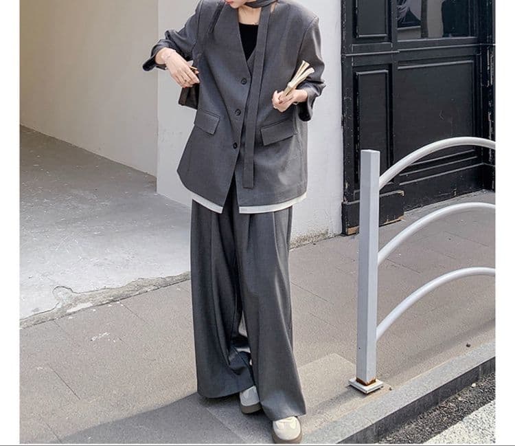 フレアパンツ 洗練フレアワイドスーツセット