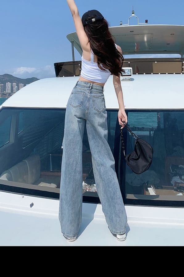 フレアパンツ ダメージ加工ゆったりフレアデニム