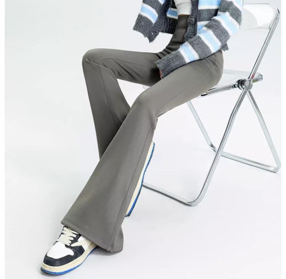 フレアパンツ すっきりシルエット リブフレアパンツ