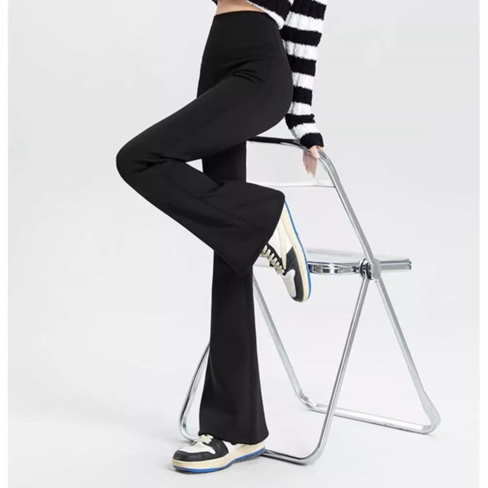 フレアパンツ すっきりシルエット リブフレアパンツ