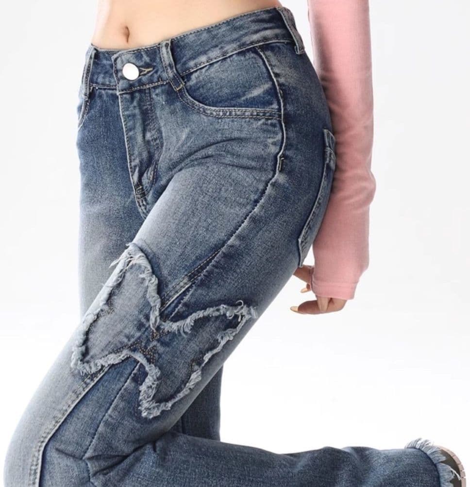 フレアパンツ 蝶々モチーフフレアデニム