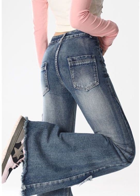 フレアパンツ 蝶々モチーフフレアデニム