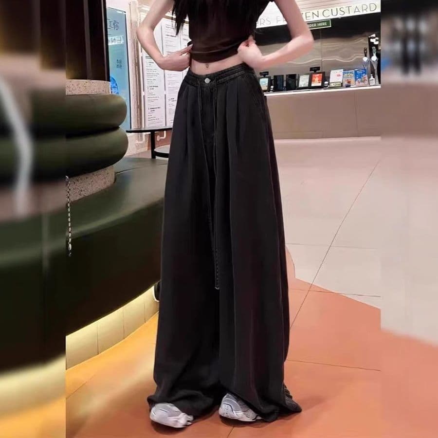 フレアパンツ ゆったり広がる裾デニムパンツ