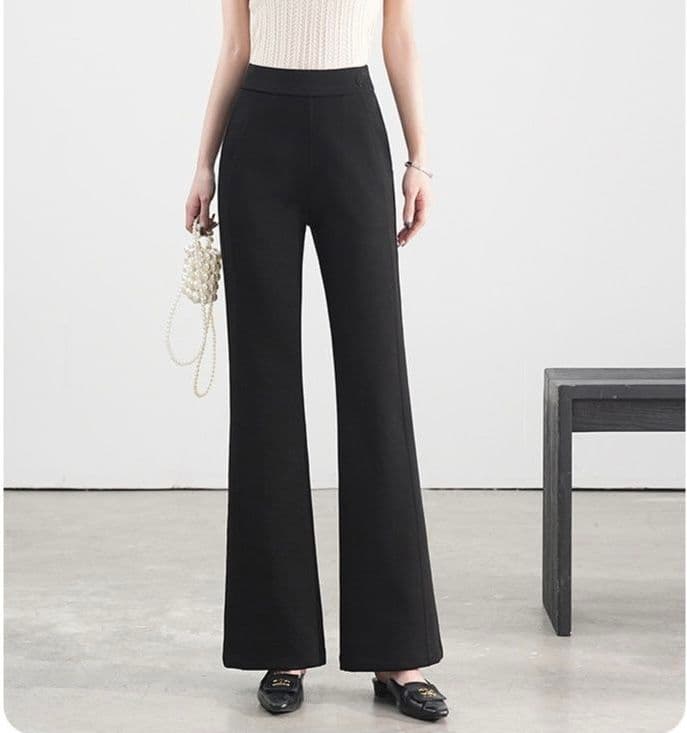 フレアパンツ なめらか裾広がりリブパンツ