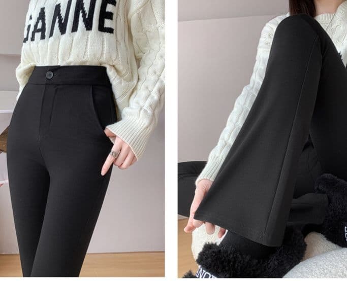 フレアパンツ 美脚効果高級感フレアパンツ