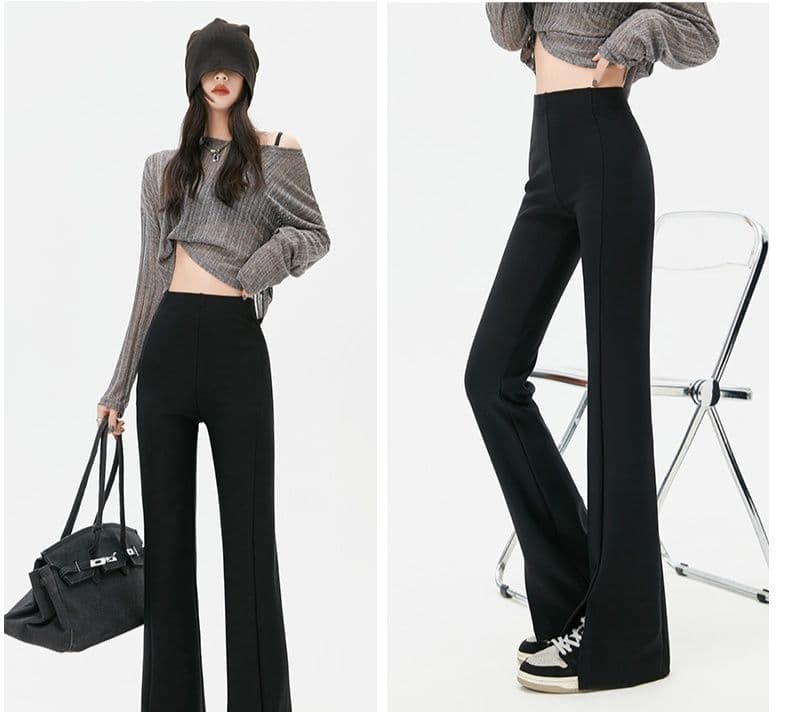 フレアパンツ 高級感漂うフレアシルエットスラックス