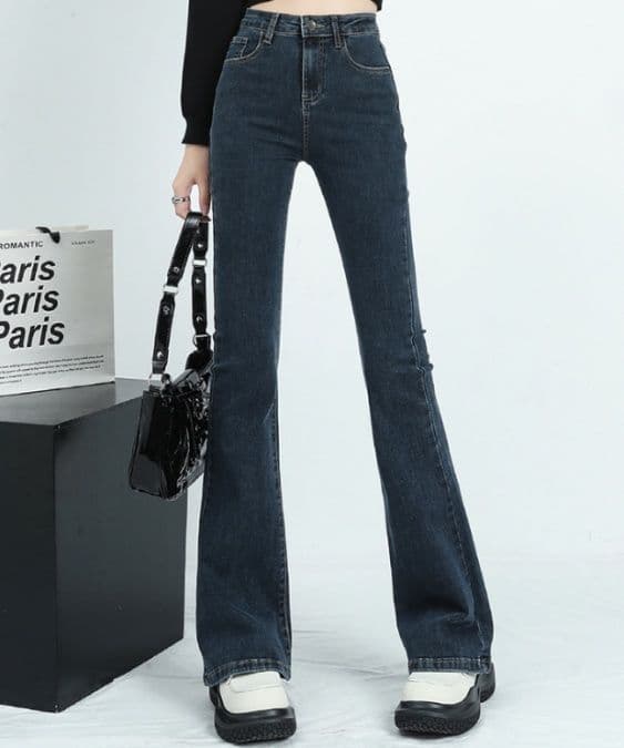 フレアパンツ 美脚効果抜群 細身フレアデニム