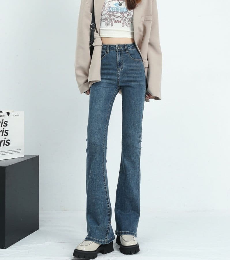 フレアパンツ 美脚効果抜群 細身フレアデニム