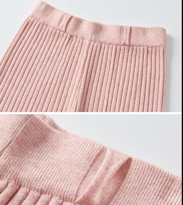 フレアパンツ 縦リブ編み上質フレアパンツ