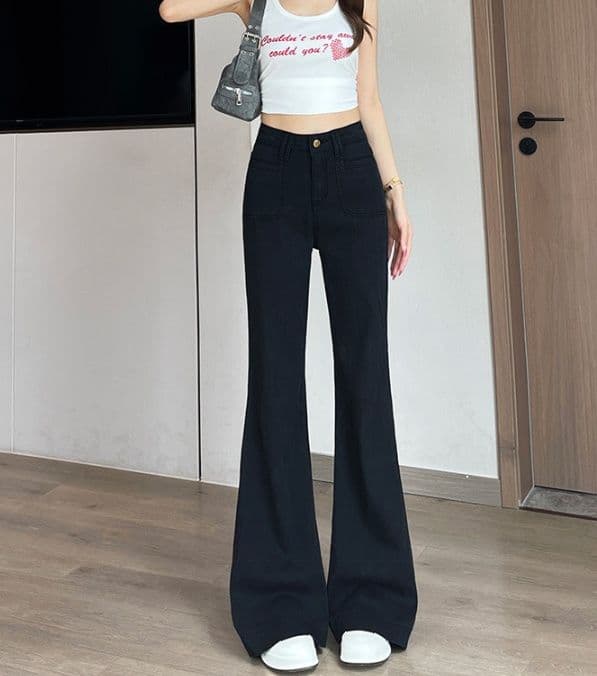 フレアパンツ 美脚演出ベルボトムデニム
