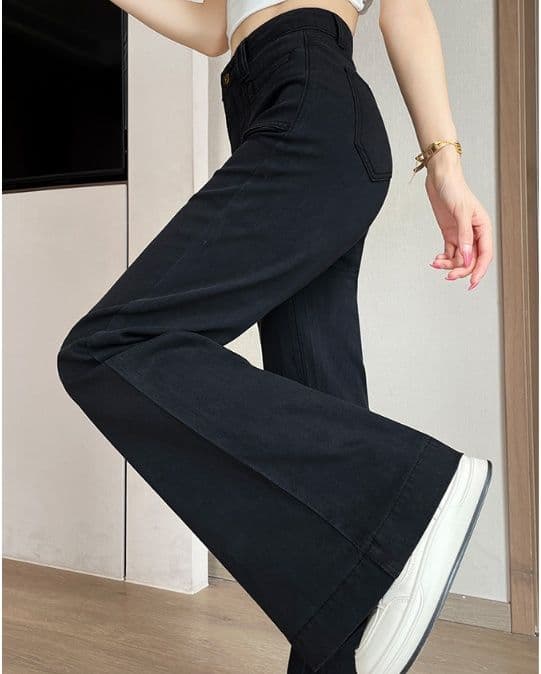 フレアパンツ 美脚演出ベルボトムデニム