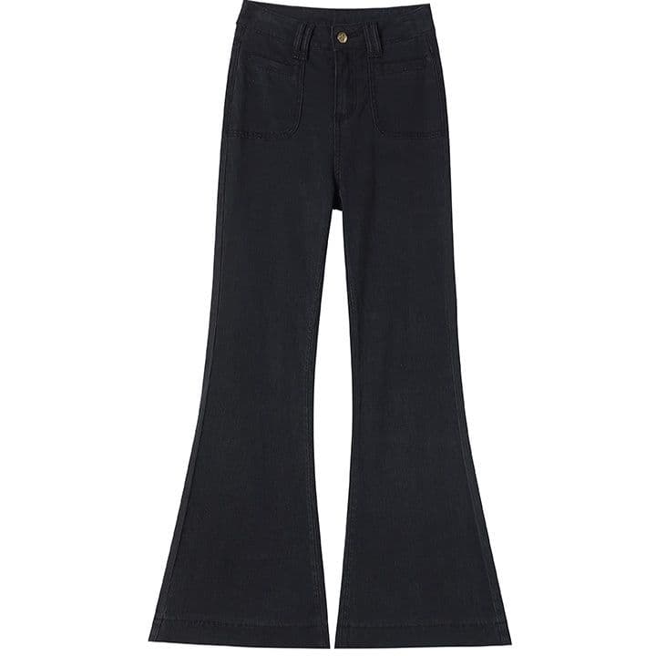 フレアパンツ 美脚演出ベルボトムデニム