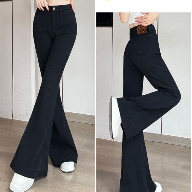 フレアパンツ 美脚演出ベルボトムデニム