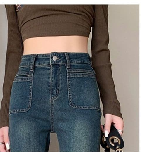 フレアパンツ ハイウエスト美脚ワイドフレア長丈デニムパンツ