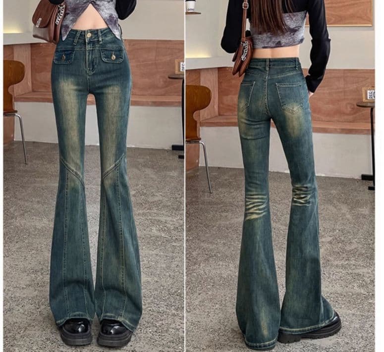 フレアパンツ 美脚効果抜群ハイウエストフレアデニムパンツ