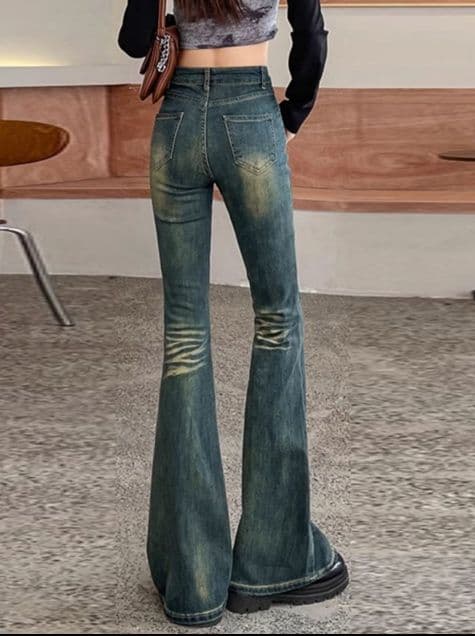 フレアパンツ 美脚効果抜群ハイウエストフレアデニムパンツ