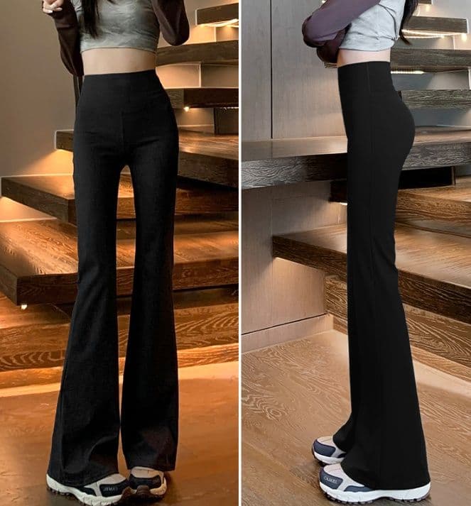 フレアパンツ 裏起毛フレア美脚レギンス