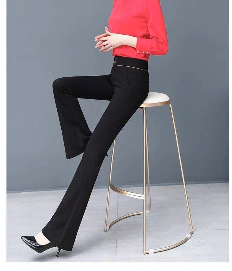 フレアパンツ 裏起毛フレア美脚スラックスパンツ