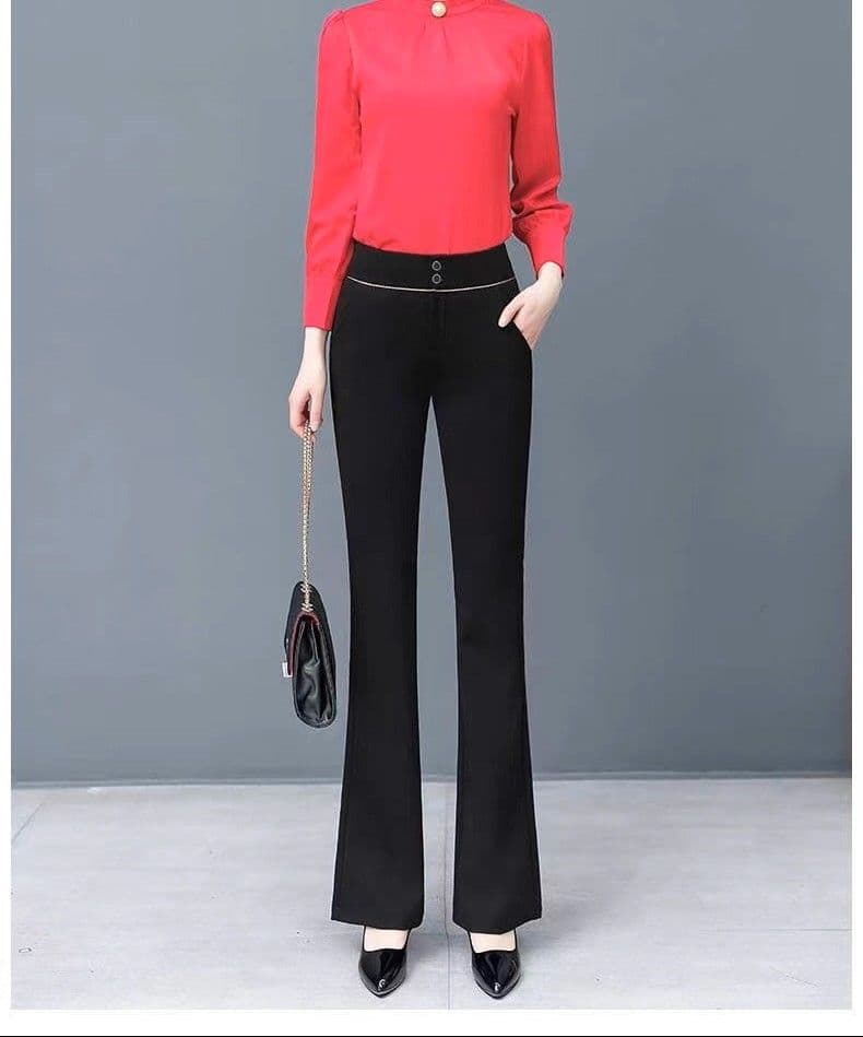 フレアパンツ 裏起毛フレア美脚スラックスパンツ