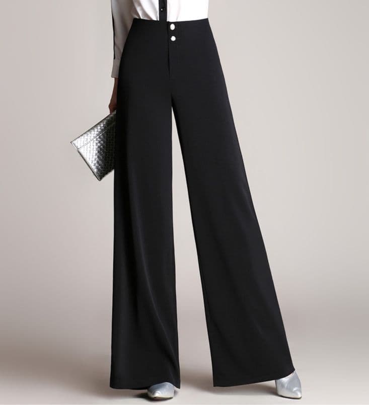 フレアパンツ 二重釦ハイウエストフレアパンツ