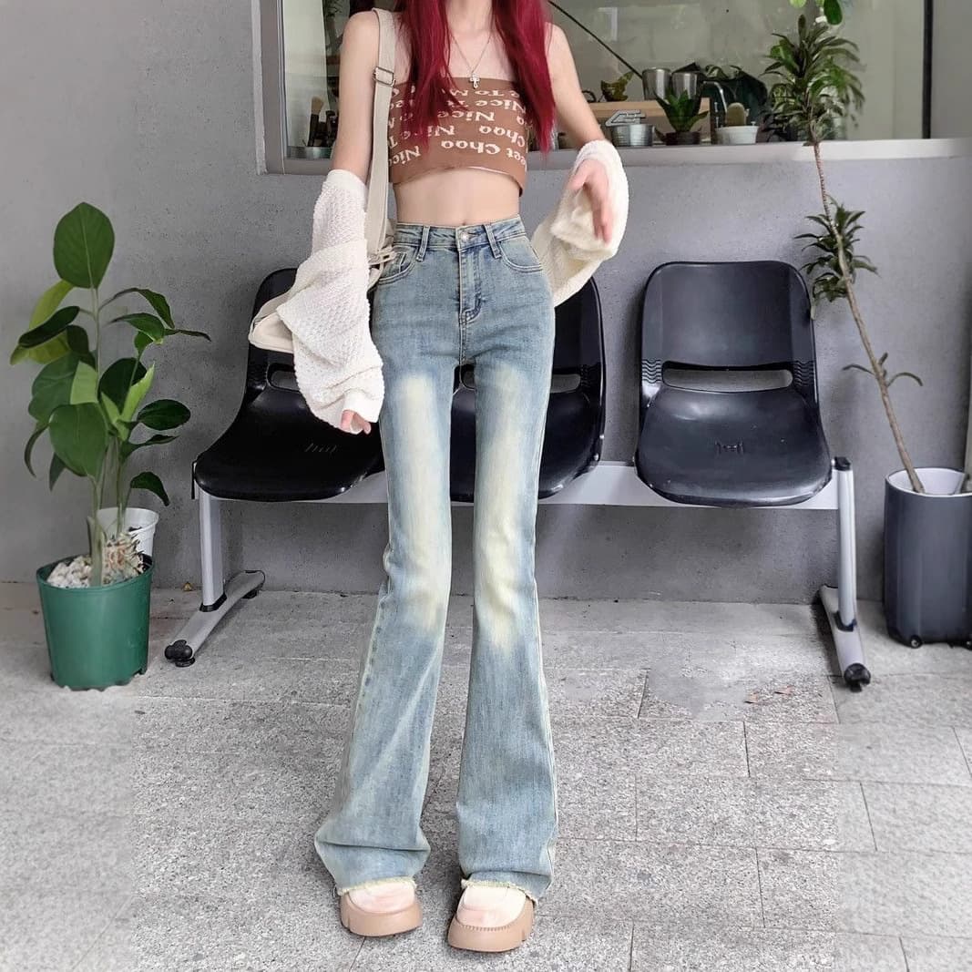フレアパンツ 美脚演出ヴィンテージフレアデニム