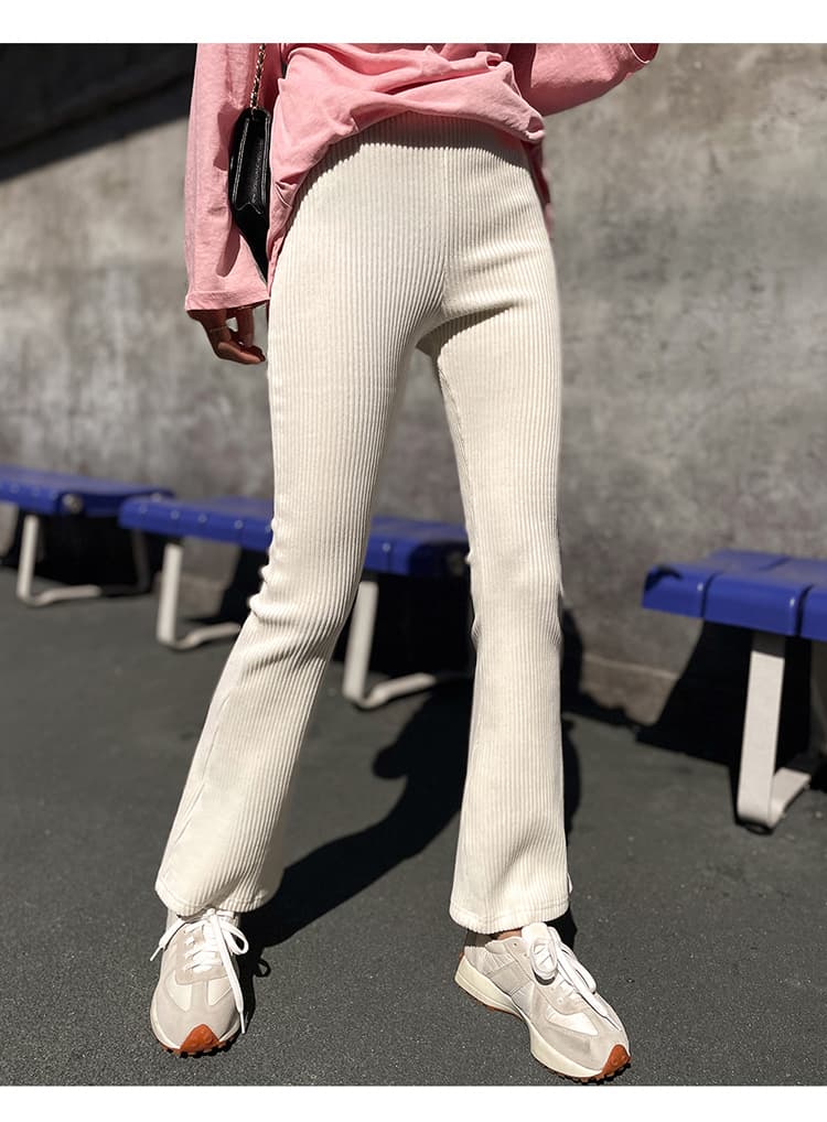 フレアパンツ なめらか美脚リブフレアパンツ