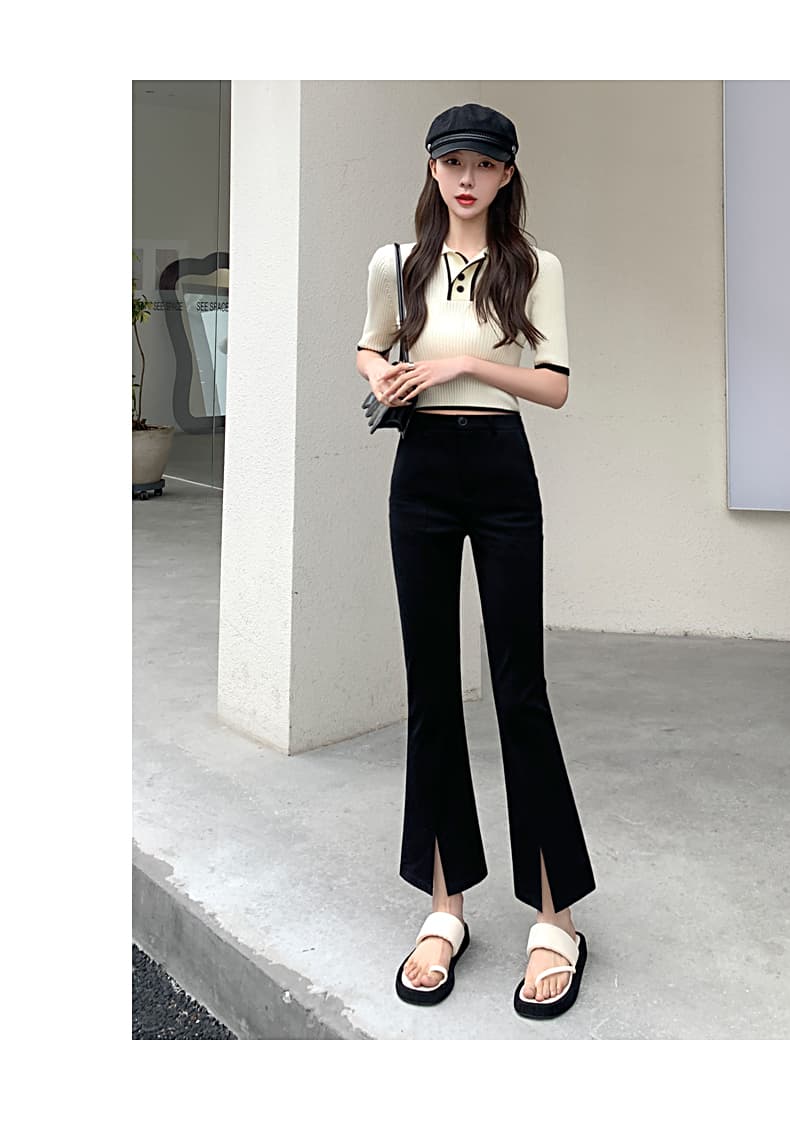 フレアパンツ 裾スリット入りフレアスラックス