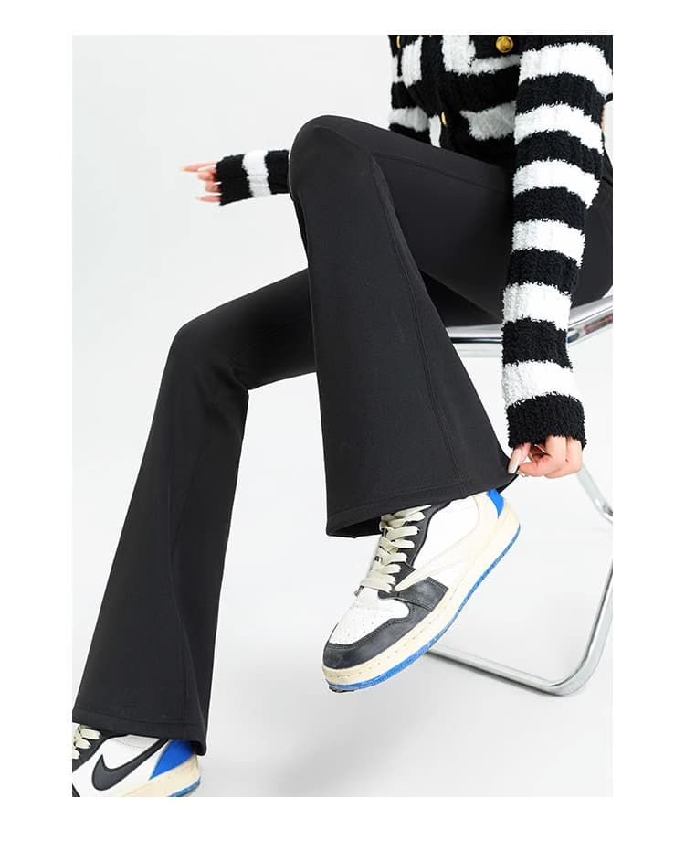 フレアパンツ すっきりシルエット リブフレアパンツ