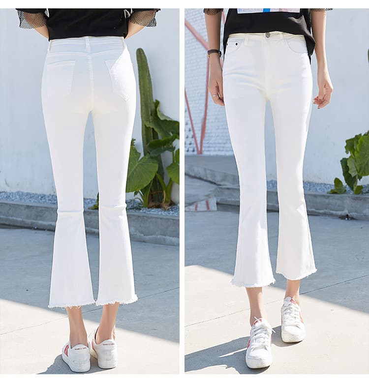 フレアパンツ 裾フリンジ美脚フレアデニム