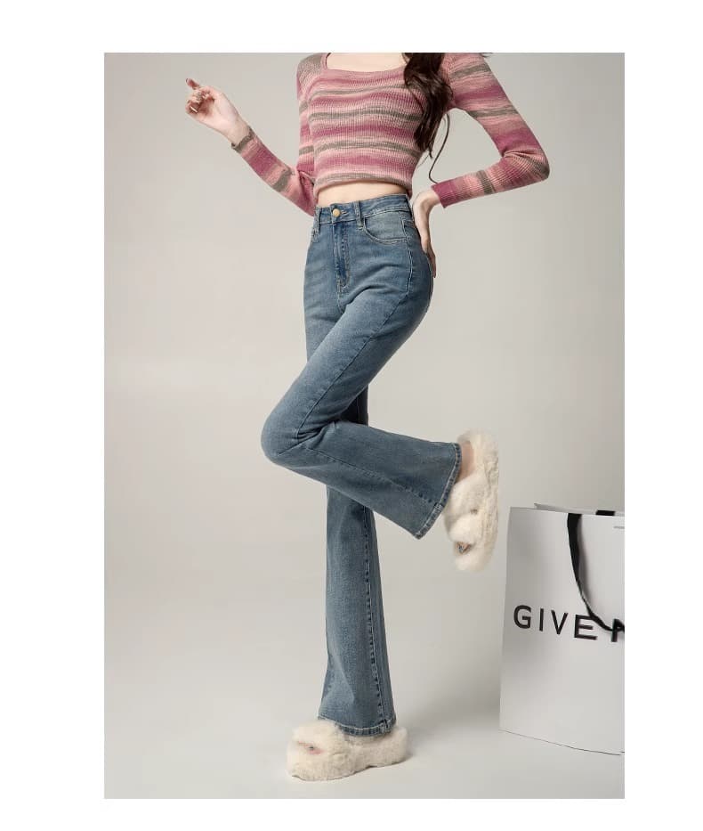 フレアパンツ すらりと美脚ウォッシュフレアデニム