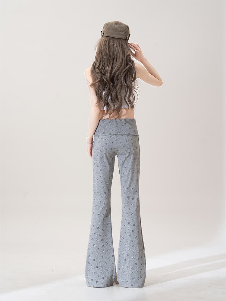 フレアパンツ 小花柄ゆったりフレアパンツ