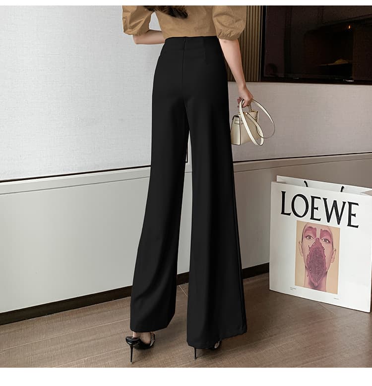 フレアパンツ 装飾ボタン付きハイウエストフレアスラックス