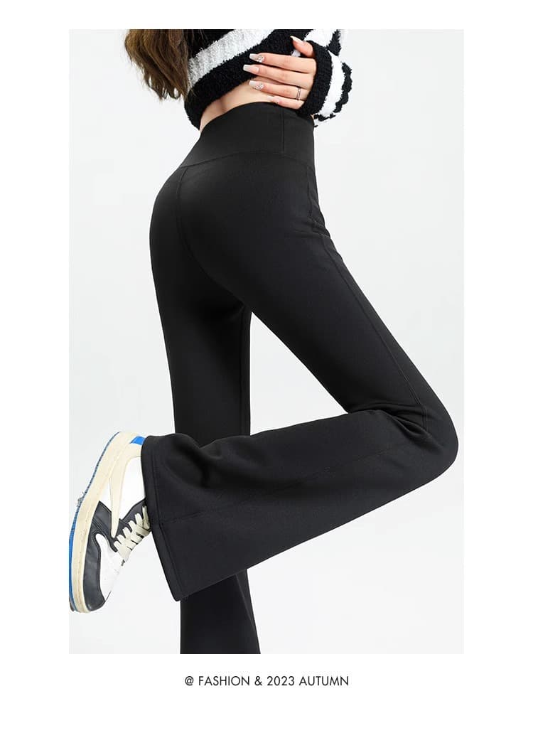 フレアパンツ すっきりシルエット リブフレアパンツ