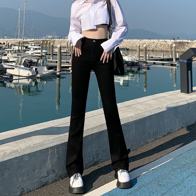 フレアパンツ マリンスリットフレアデニム