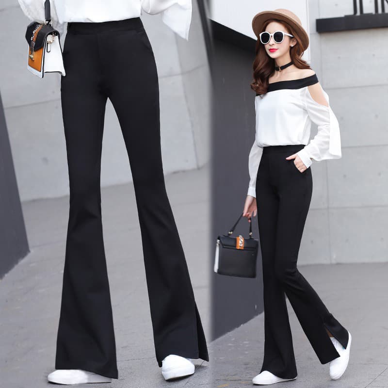 フレアパンツ 裾広がり洗練スラックス