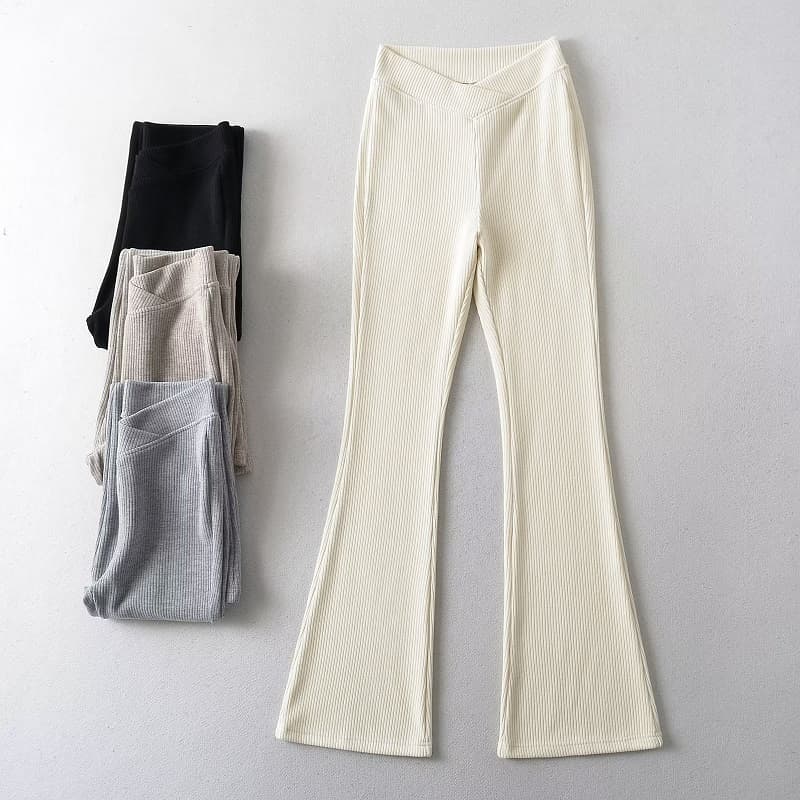 フレアパンツ リブニットフレアパンツ